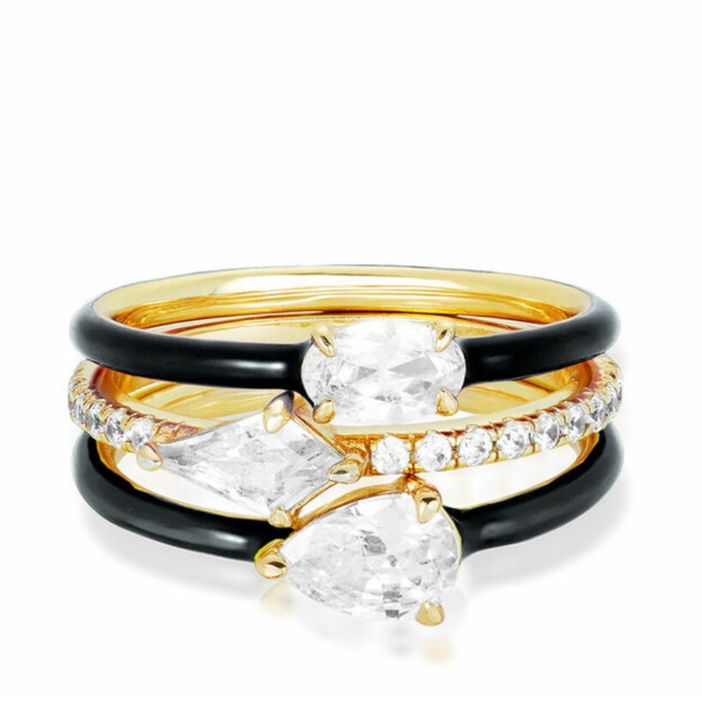 Melinda Maria Black Licorice Enamel Ring Set Size 6